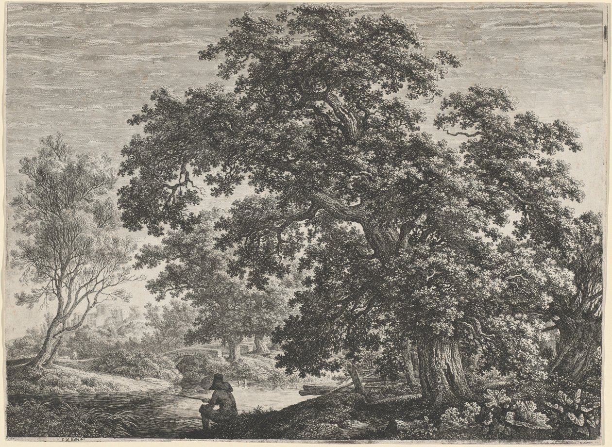 Reusachtige Eik met een Zittende Visser door Carl Wilhelm Kolbe