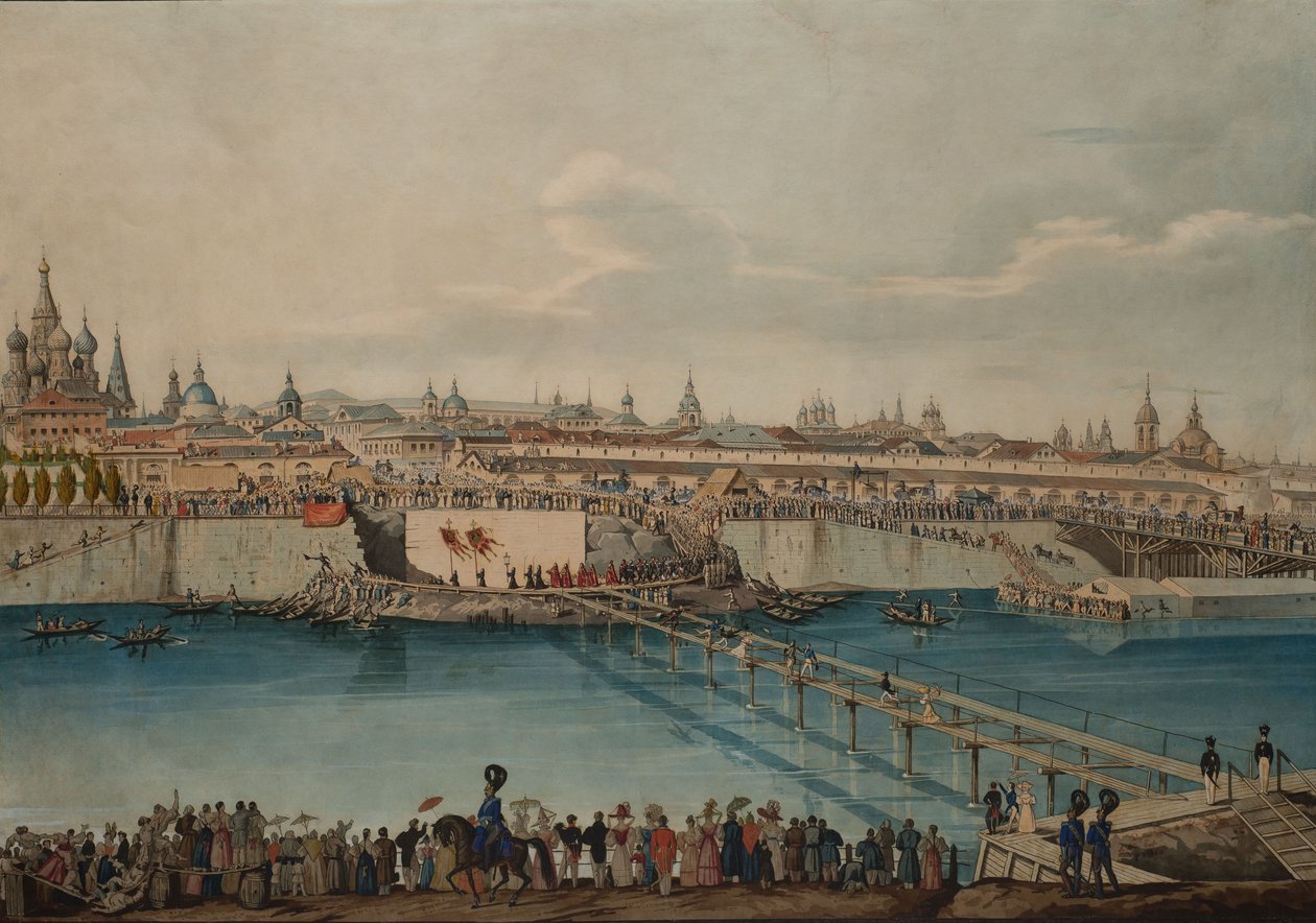 Ceremonie van de eerste steenlegging voor de Moskvoretsky-brug in Moskou, 1830 door Carl von Hampeln