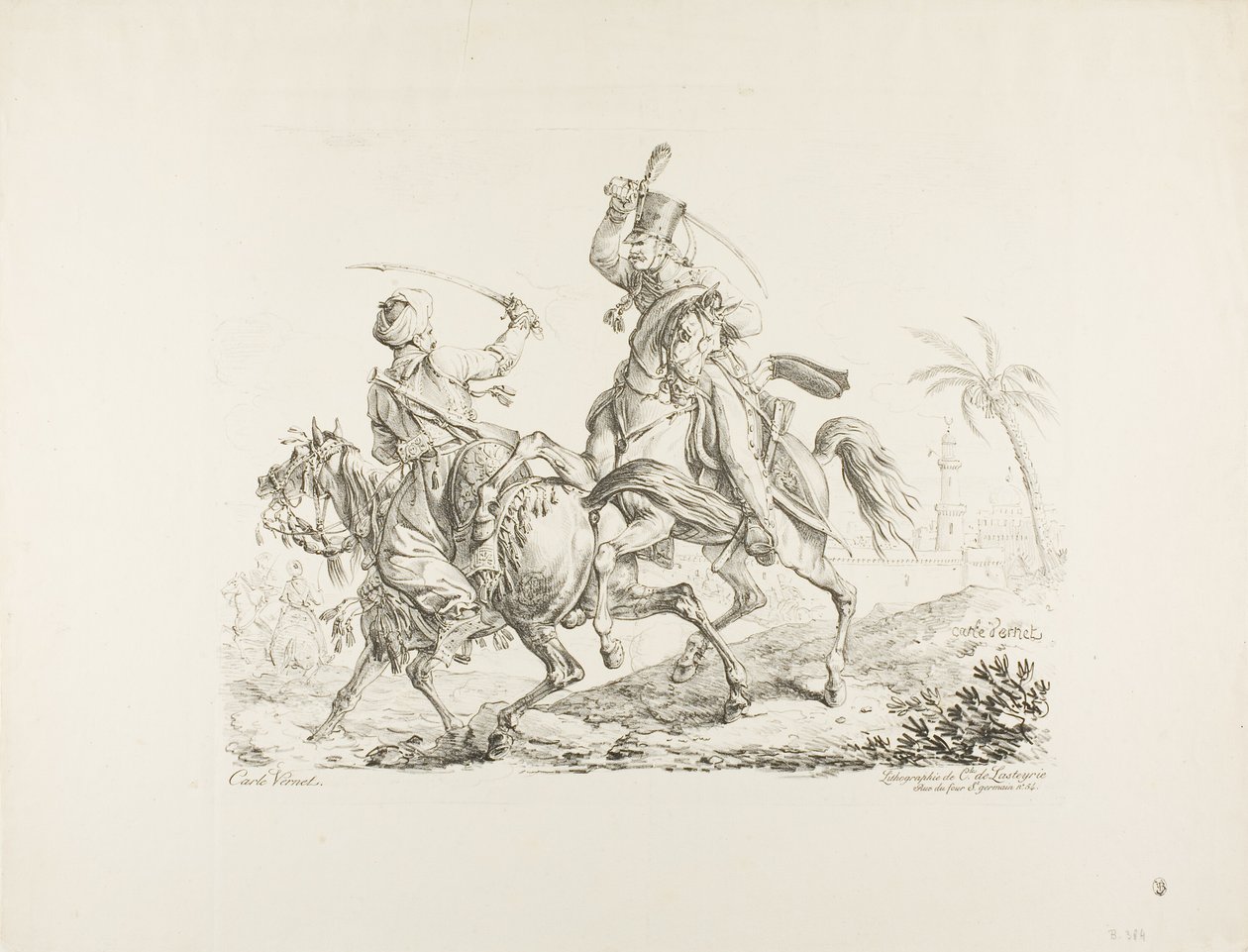 Huzaren die een Mameluk met een sabel doodt door Carle Vernet
