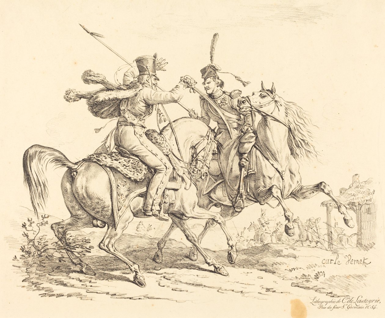 Huzaren die een Kozak Slaan door Carle Vernet