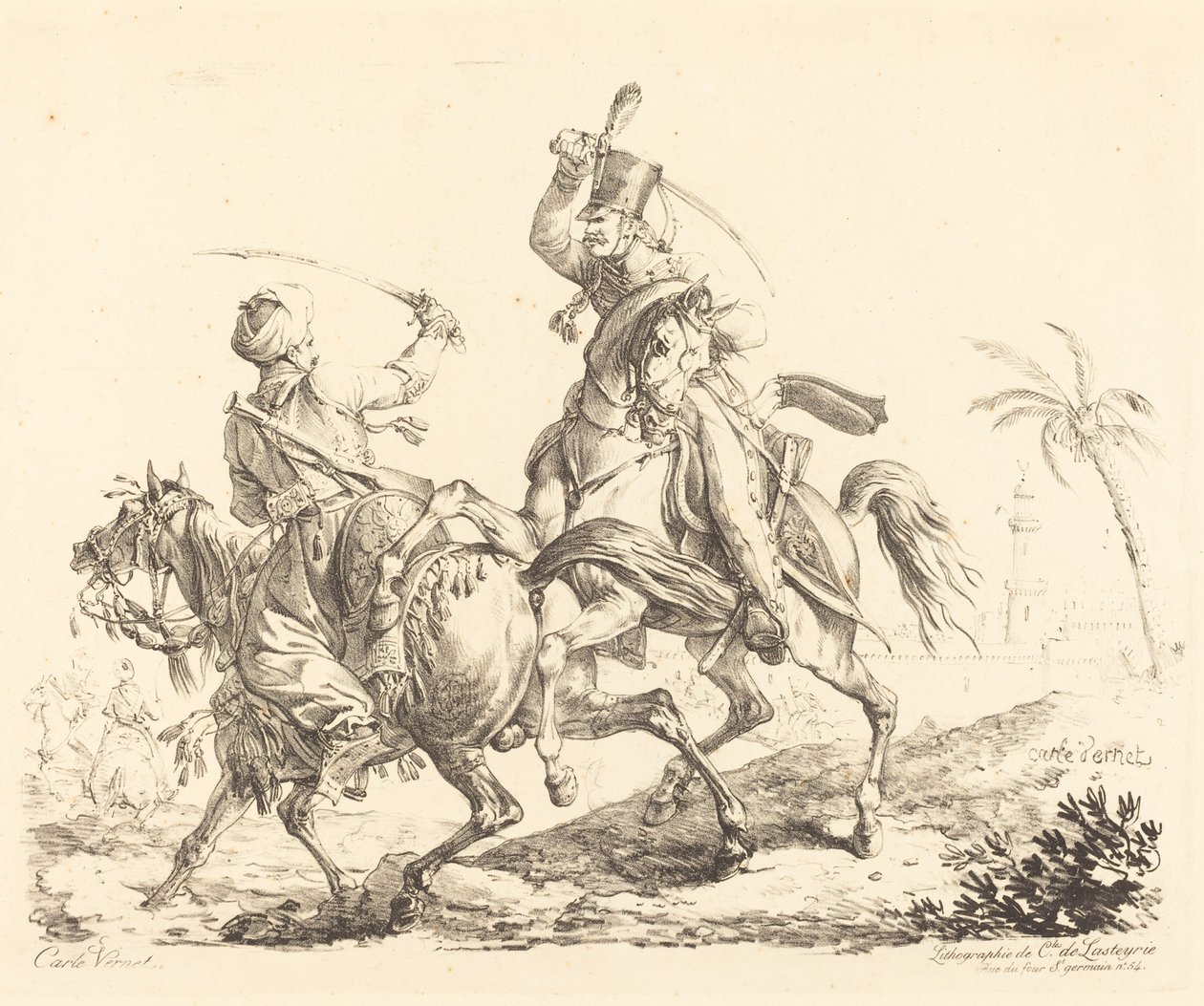 Huzaren slaan een Mameluk door Carle Vernet