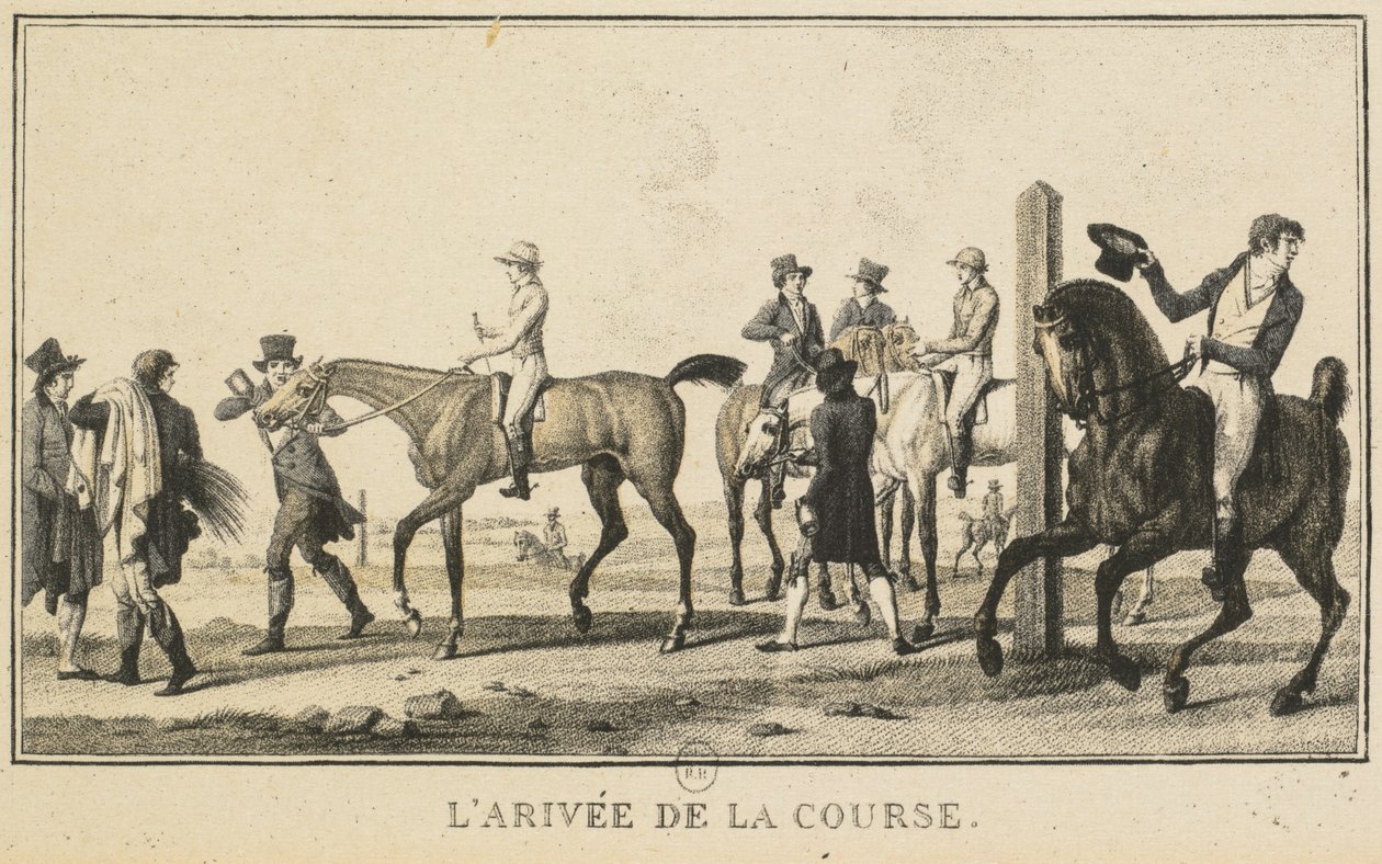 Racescènes: Een paard arriveert bij de race door Carle Vernet