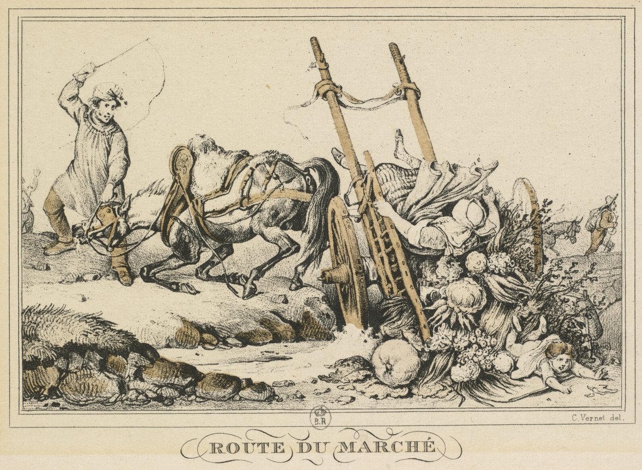 Scènes uit het Dagelijks Leven, Wegen en Paden: Weg naar de Markt, 1819 door Carle Vernet