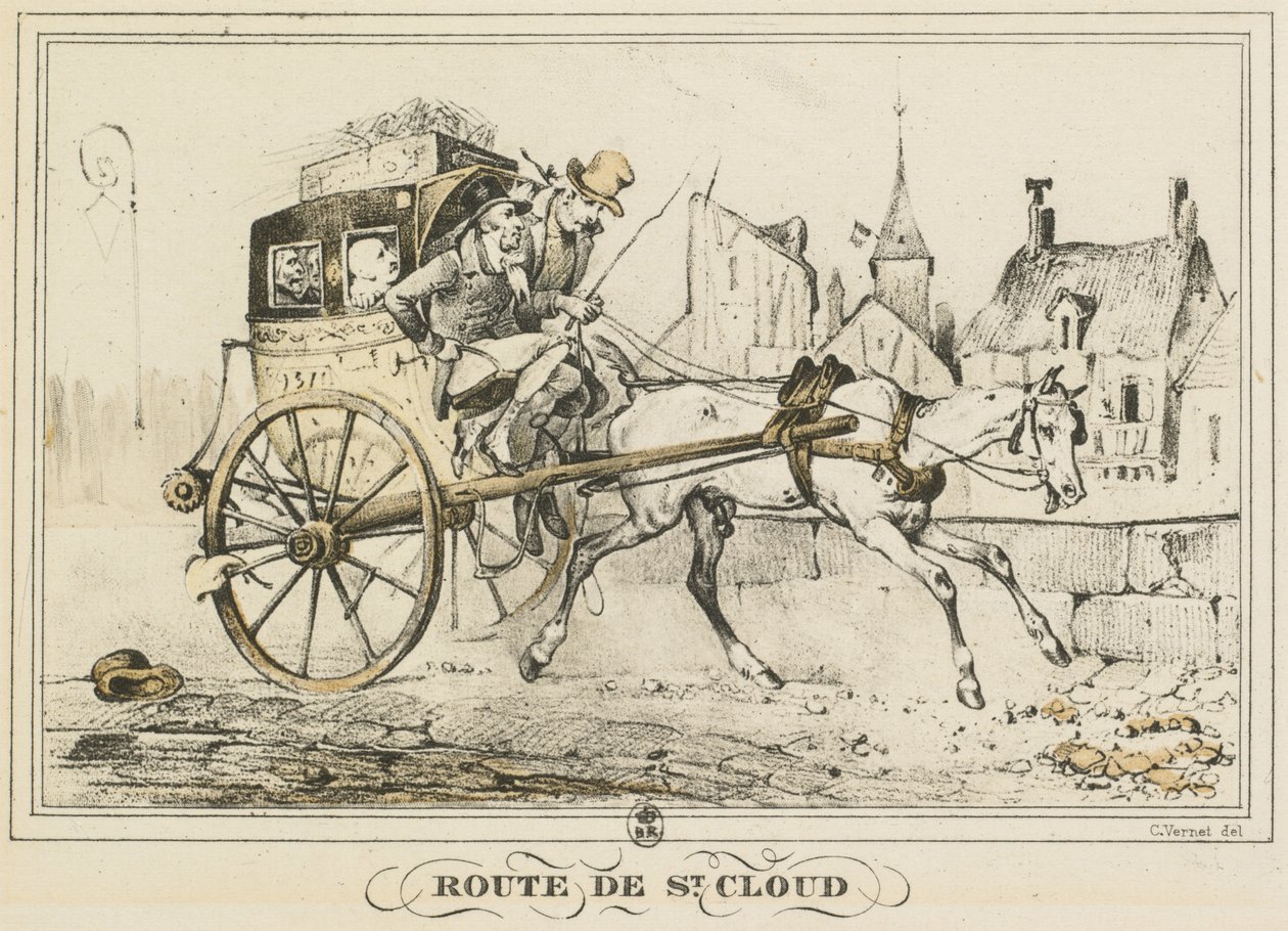 Scènes uit het dagelijks leven, wegen en paden: Weg naar Saint-Cloud..., 1816 door Carle Vernet