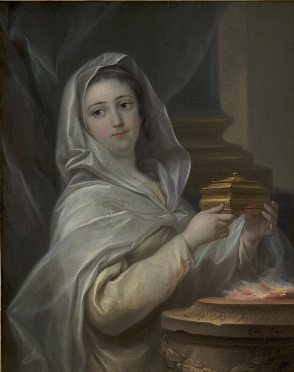 Een Vestaalse. Vrouw afgebeeld als een Vestaalse? door Carle van Loo