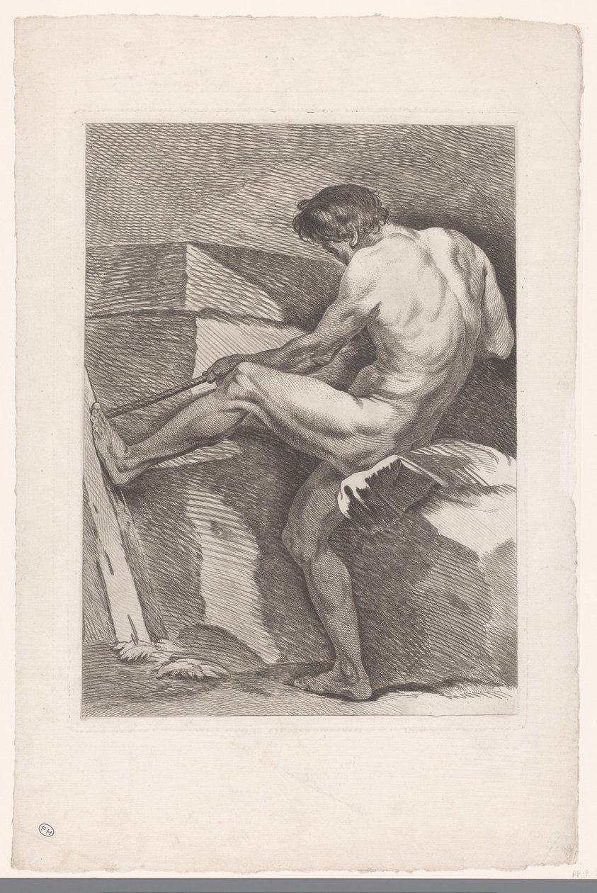 Academische studie van een aan een touw trekkend mannelijk naakt (Zes academische studies) (Six figures academiques) door Carle van Loo