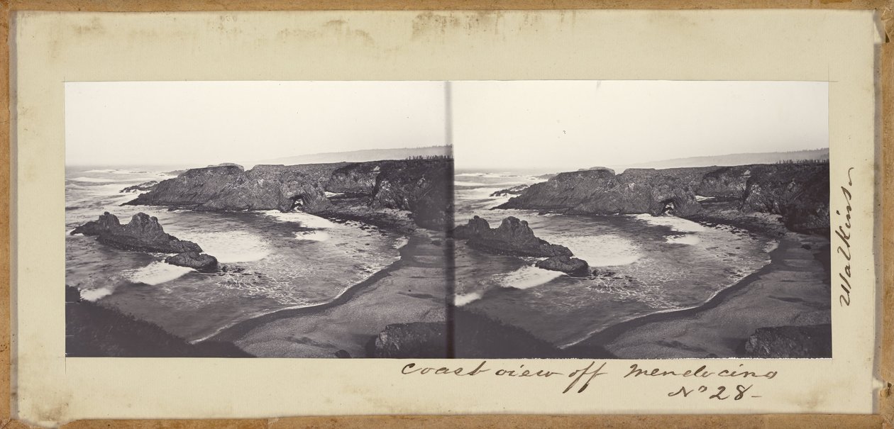 (Kustzicht bij Mendocino) door Carleton E. Watkins