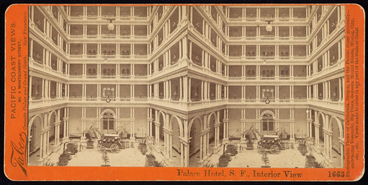 Palace Hotel, S.F., interieur door Carleton E. Watkins