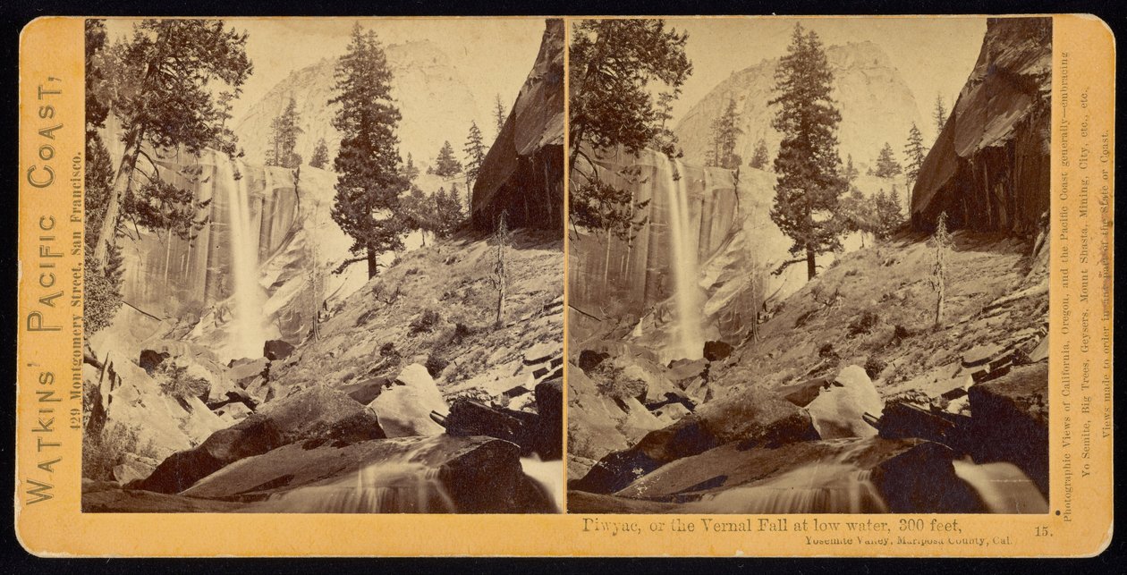 Piwyac, of de Vernal Fall, 300 voet, Yosemite Valley, Mariposa County, Cal. door Carleton E. Watkins