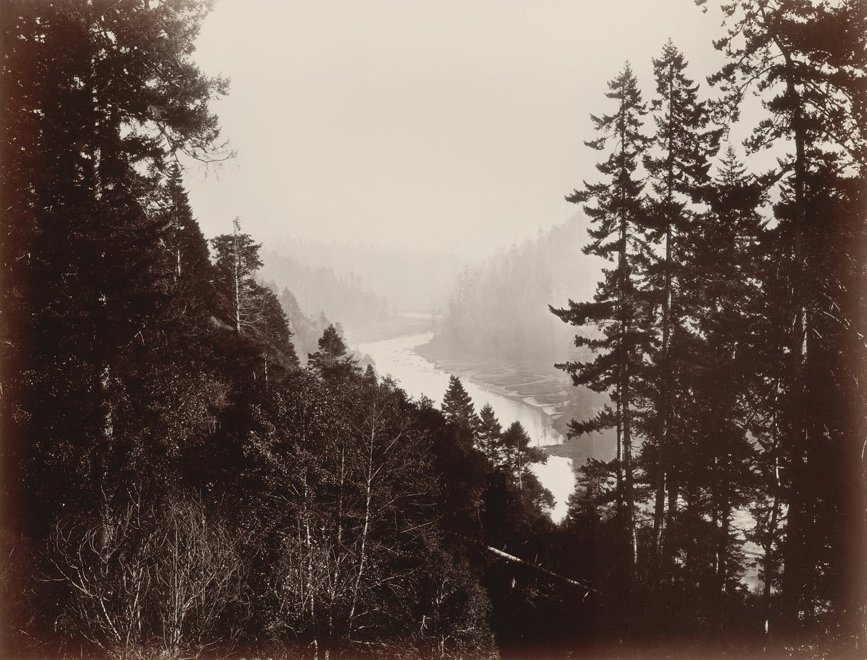 Grote Rivier, van de Rancherie, Mendocino, Californië, 1863 door Carleton Emmons Watkins