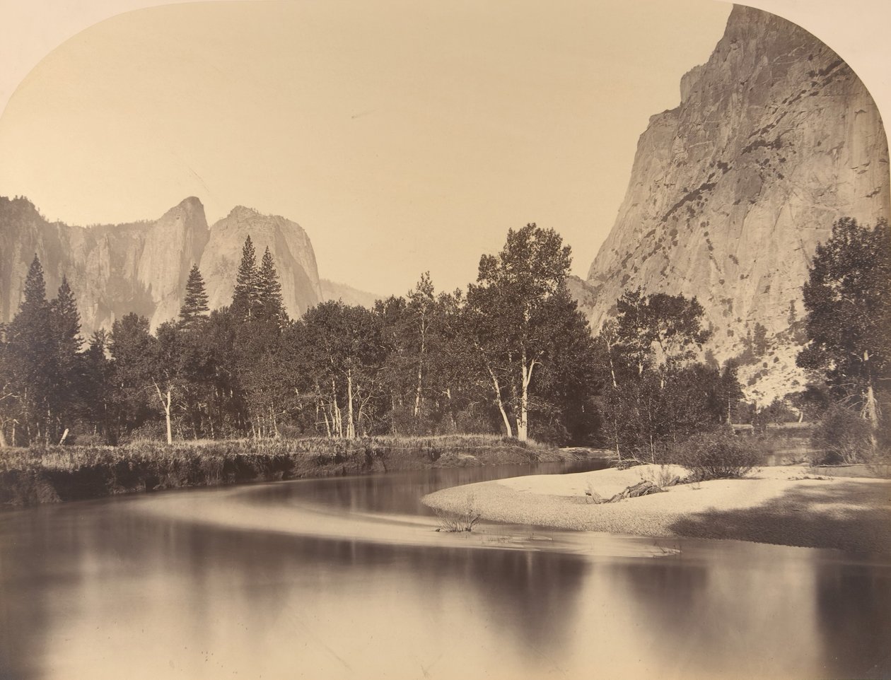 Rivierzicht, door de vallei, Cathedral Rock links door Carleton Emmons Watkins