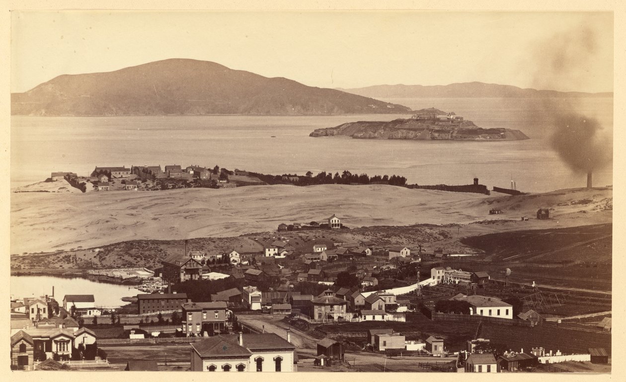 Alcatraz en Black Point vanaf Russian Hill, San Francisco door Carleton Watkins