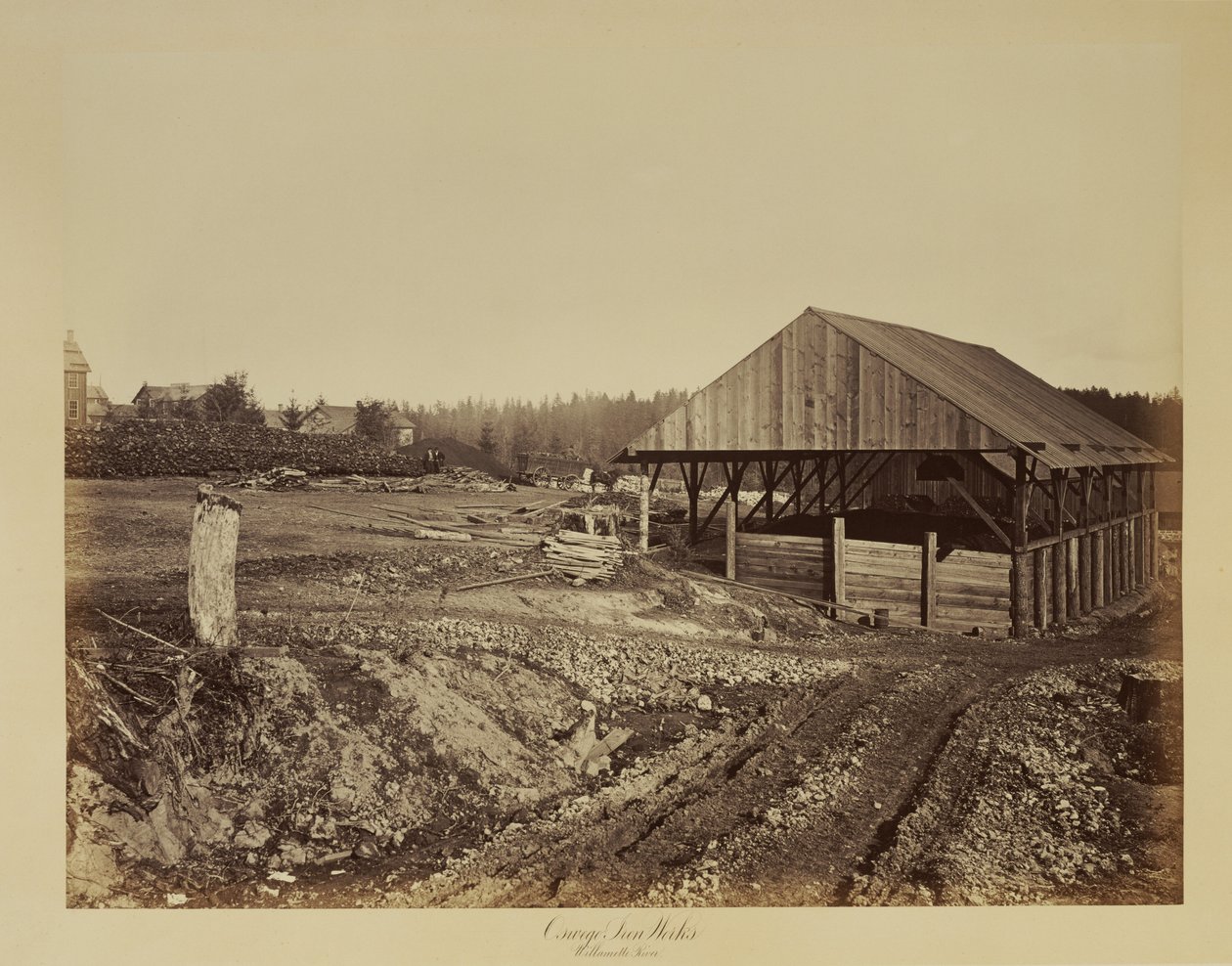 Oswego ijzerfabriek, Willamette rivier door Carleton Watkins