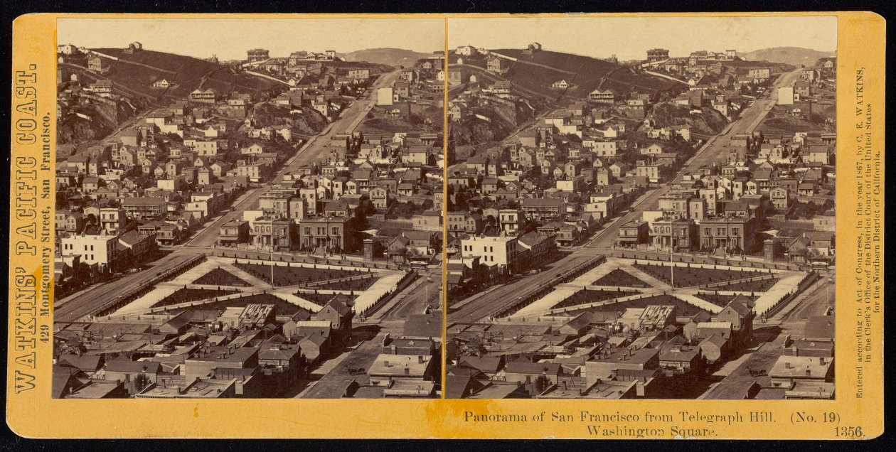 Panorama van San Francisco vanaf Telegraph Hill, Washington Square door Carleton Watkins
