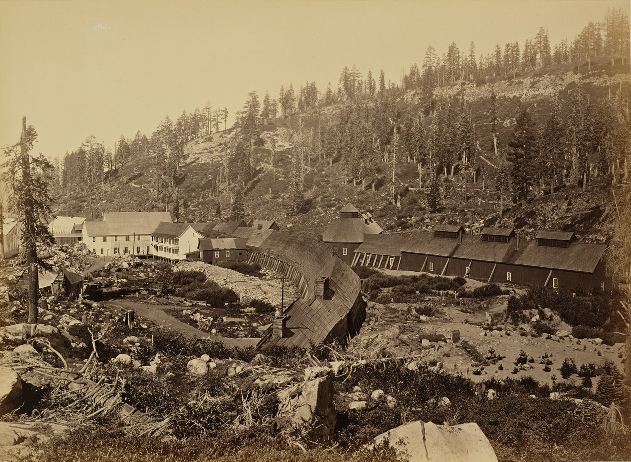 Summit Station met het westelijke uiteinde van de tunnel, C.P.R.R. door Carleton Watkins