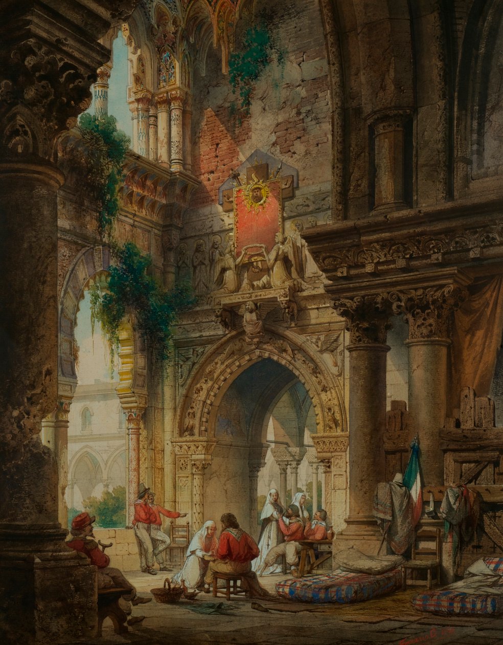 Het Klooster van Palermo, ca. 1850 door Carlo Ferrario