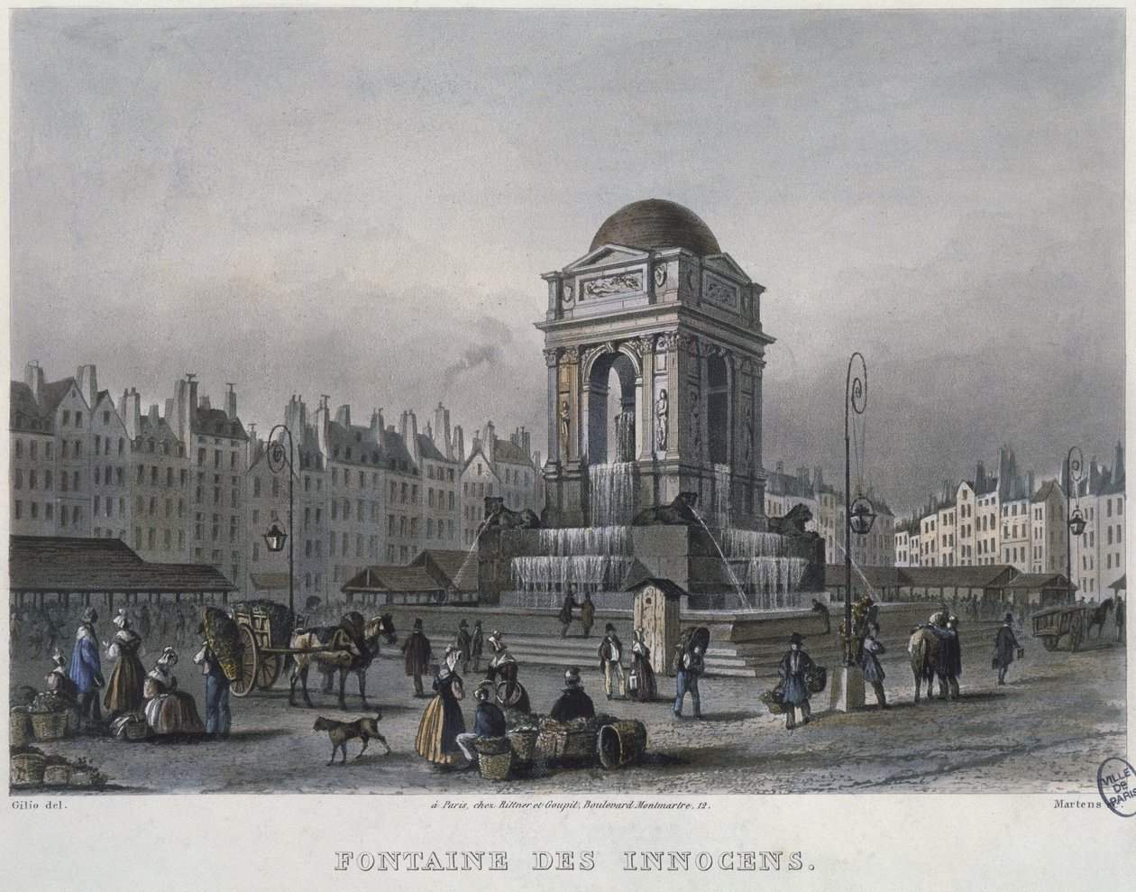 De Fontein van de Onschuldigen, Parijs, gegraveerd door Frederic Martens (1809-75) 1832 door Carlo Gilio