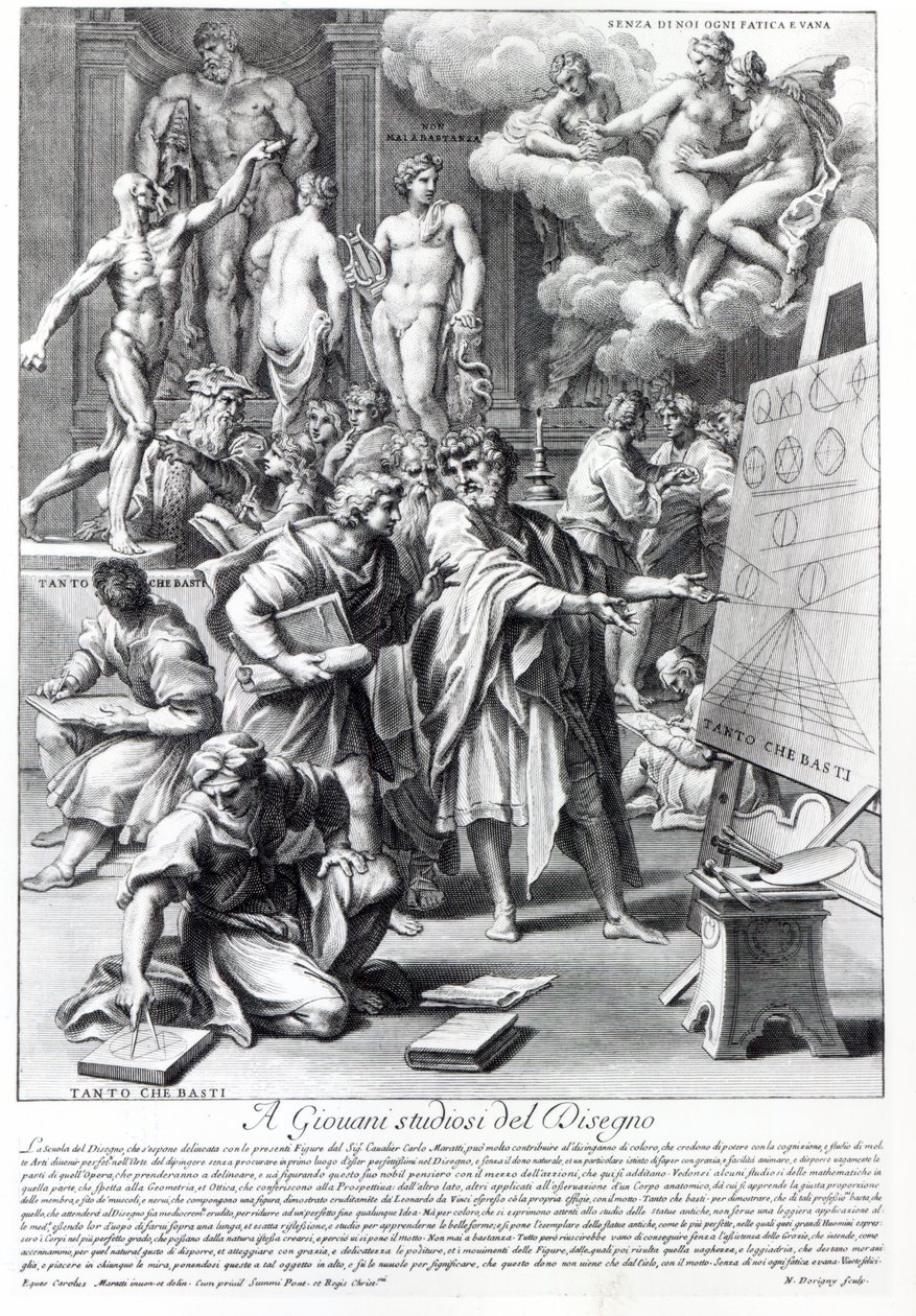 Allegorie van een ontwerpatelier, gegraveerd door Nicolas Dorigny door Carlo Maratta or Maratti