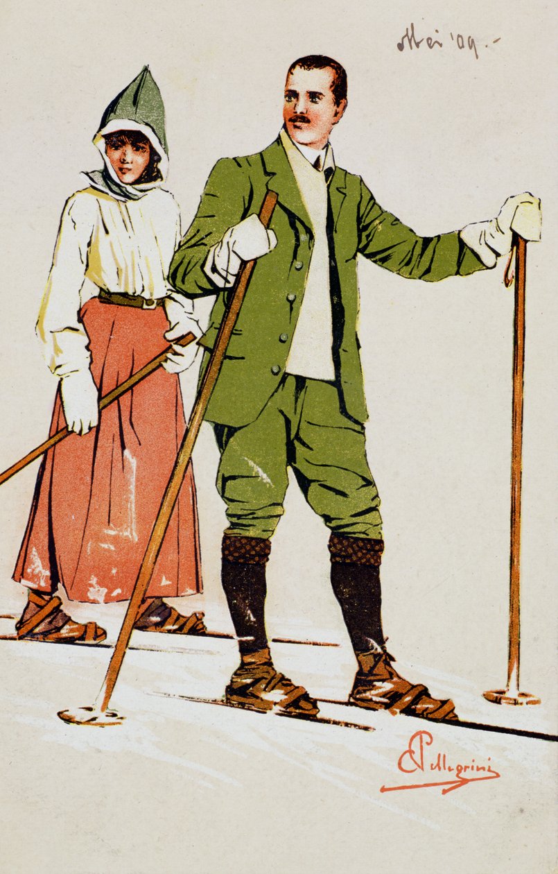 Twee skiërs, 1909 door Carlo Pellegrini