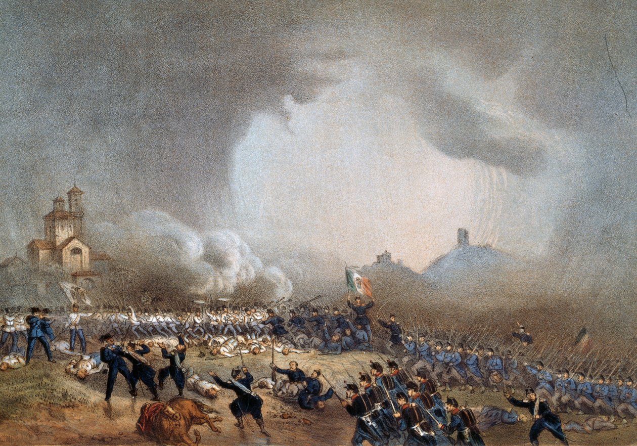Aanval van de Piëmontezen bij Madonna della Scoperta, Slag bij Solferino, 24 juni door Carlo Bossoli