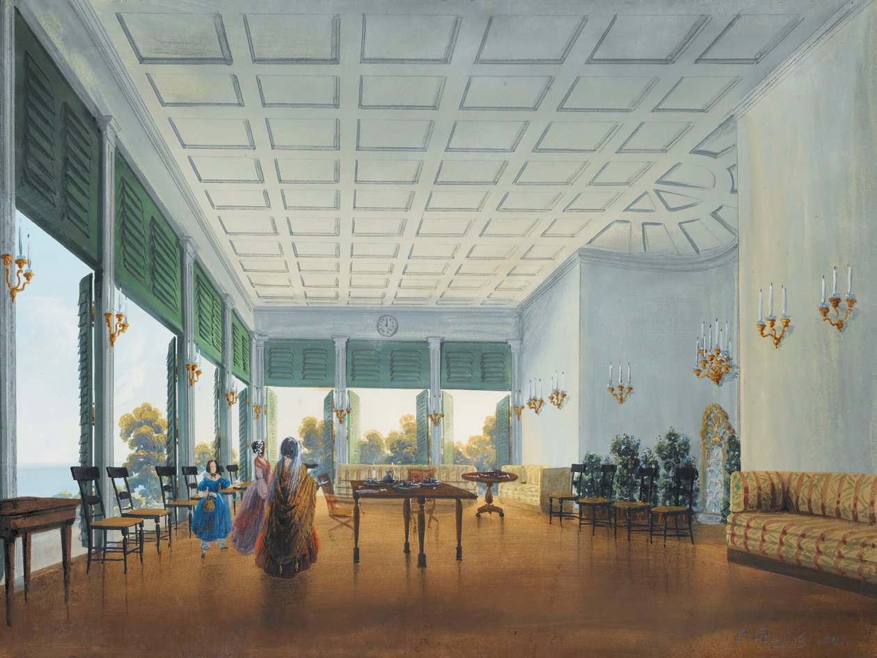 Interieur in het Naryshkin Paleis van Miskhor, 1841-1842 door Carlo Bossoli