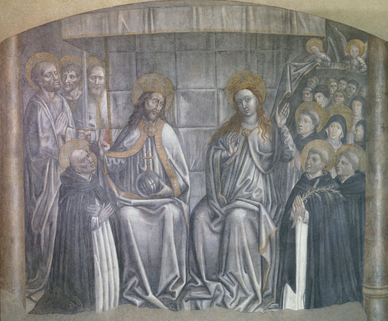 Christus geeft de wereld aan Sint Dominicus in aanwezigheid van de Maagd Maria, fresco door Carlo Braccesco door Carlo Braccesco