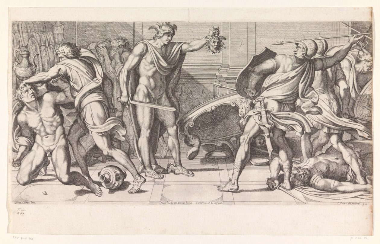 Phineus en zijn volgelingen in steen veranderd door Carlo Cesio