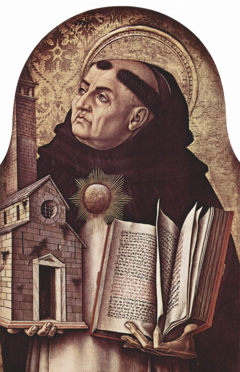 Altaar van San Domenico in Ascoli, polyptiek, linker buitenpaneel: Sint Thomas van Aquino door Carlo Crivelli