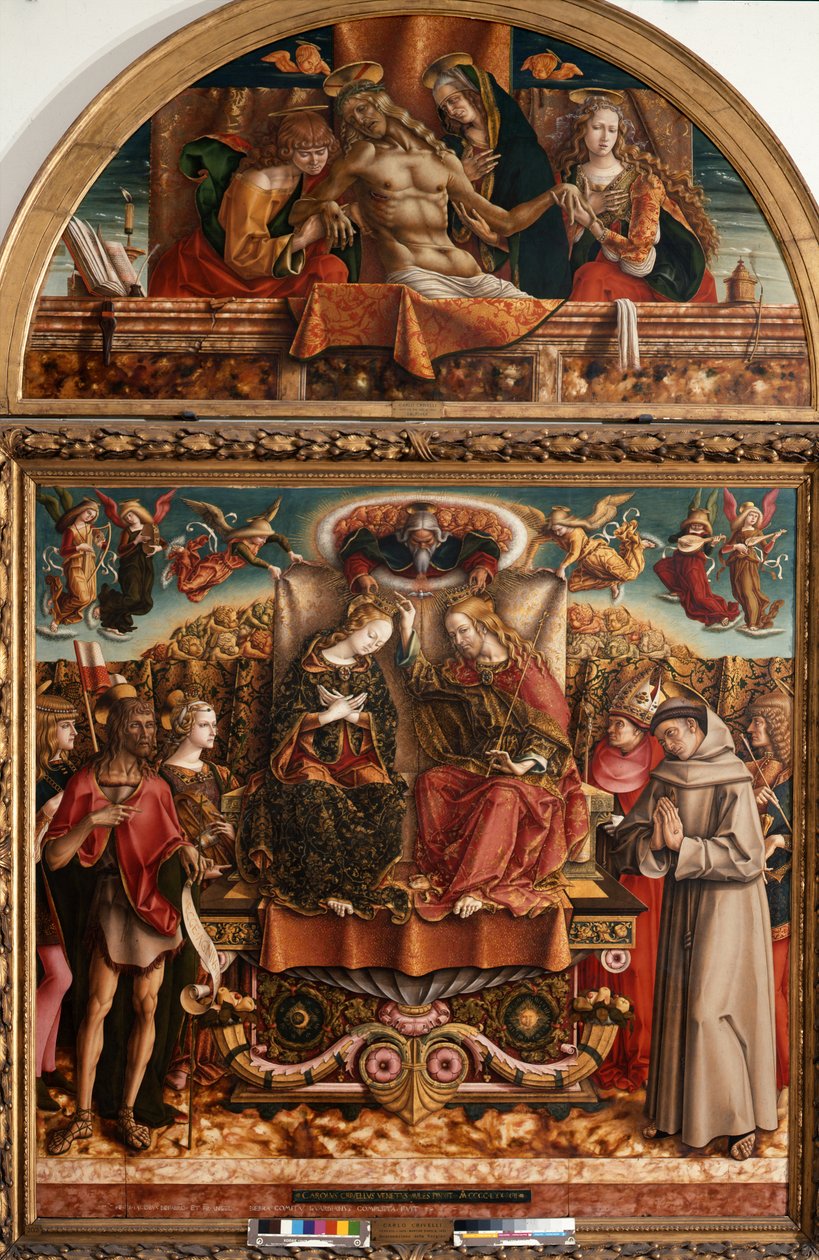 Kroning van de Maagd met de Heilige Drie-eenheid en Heiligen door Carlo Crivelli