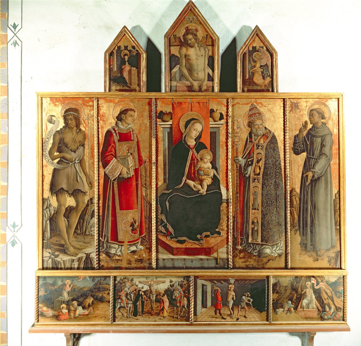 Madonna en Kind met heiligen, polyptiek, 1468 door Carlo Crivelli