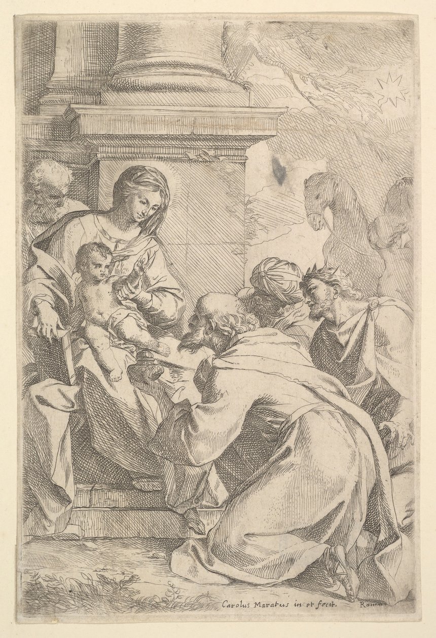 De aanbidding der wijzen door Carlo Maratta or Maratti