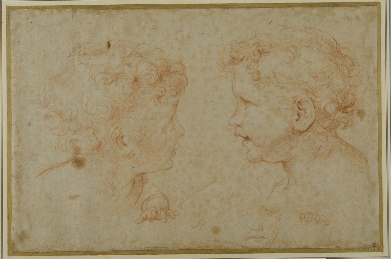 Studies van het hoofd en de linkerhand van een putto door Carlo Maratti