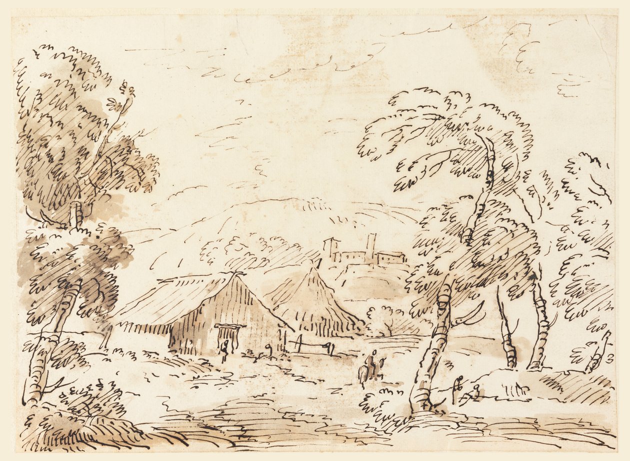 Een Boerenwoning en een Kasteel in Bergachtig Landschap door Carlo Marchionni