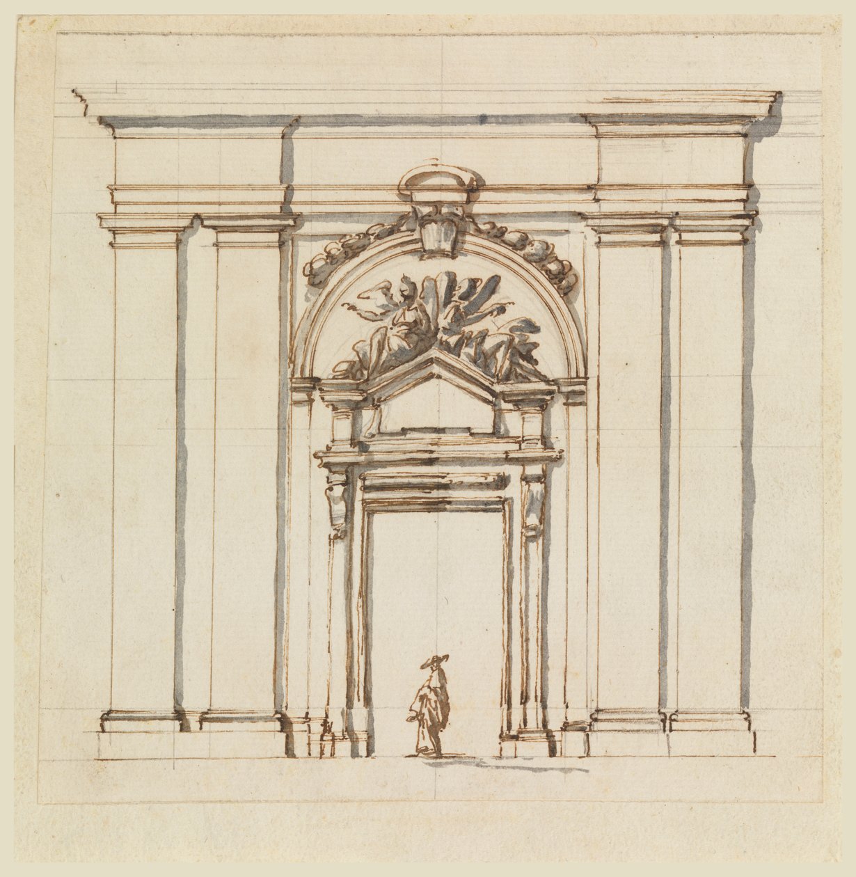 Ontwerp voor een deel van een muur met een deurkozijn door Carlo Marchionni