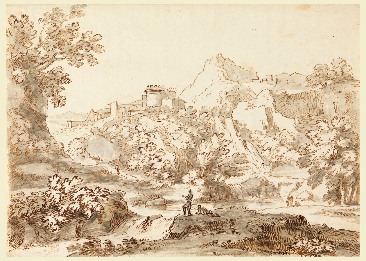 Tekening, Een landschap met stad, 1750-1770 door Carlo Marchionni