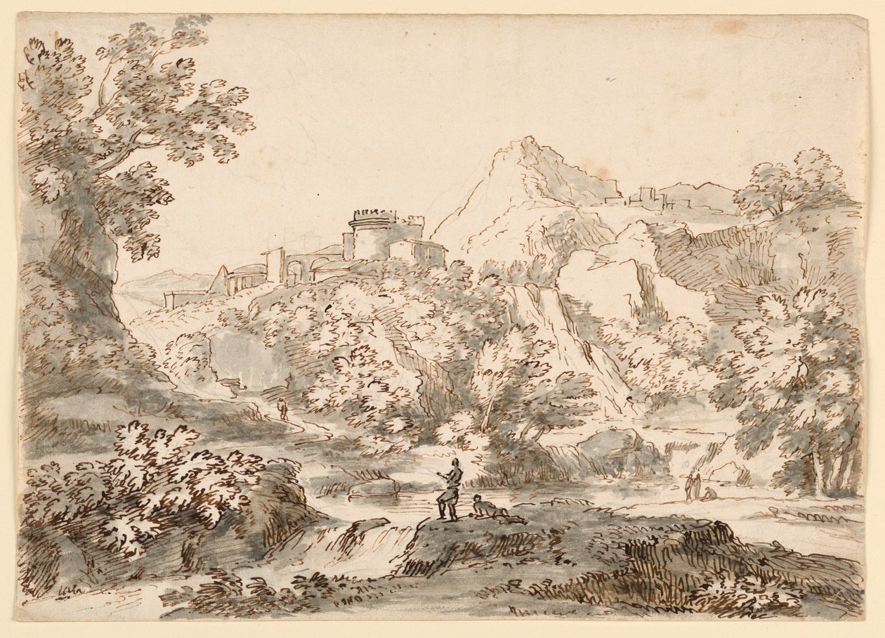 Tekening, Een landschap met stad, 1750-1770 door Carlo Marchionni
