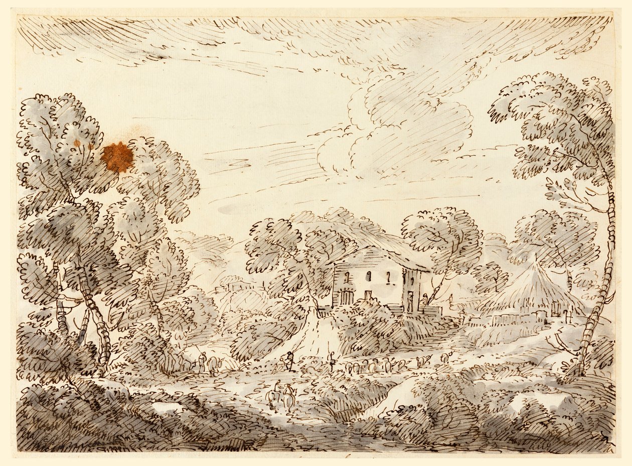 Tekening, Een boerenwoning in een bosrijk land, 1750-1770 door Carlo Marchionni