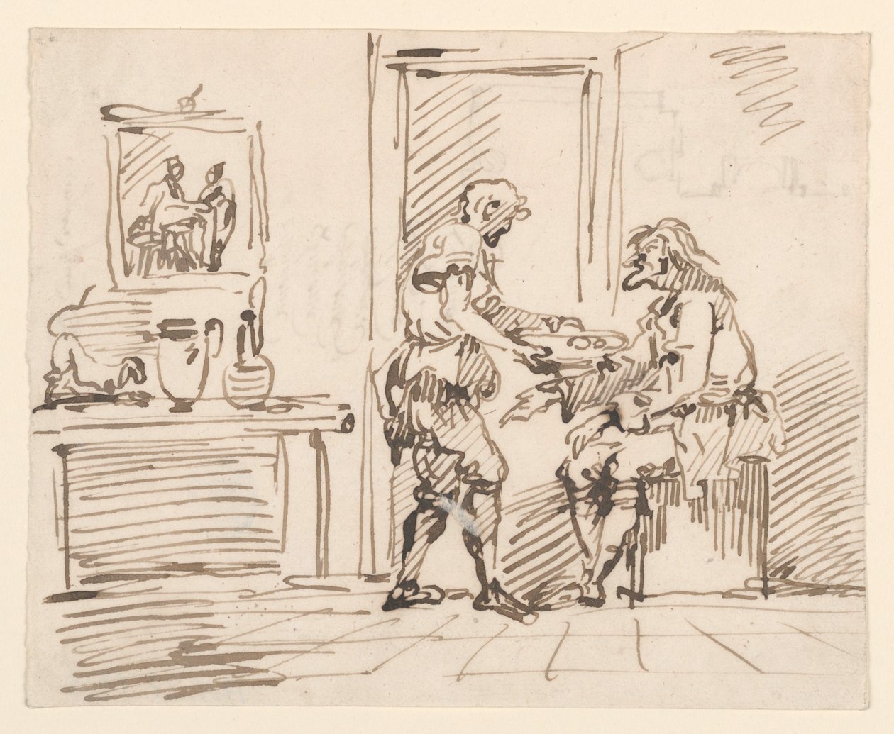Tekening, Een genrescène, 1725-50 door Carlo Marchionni