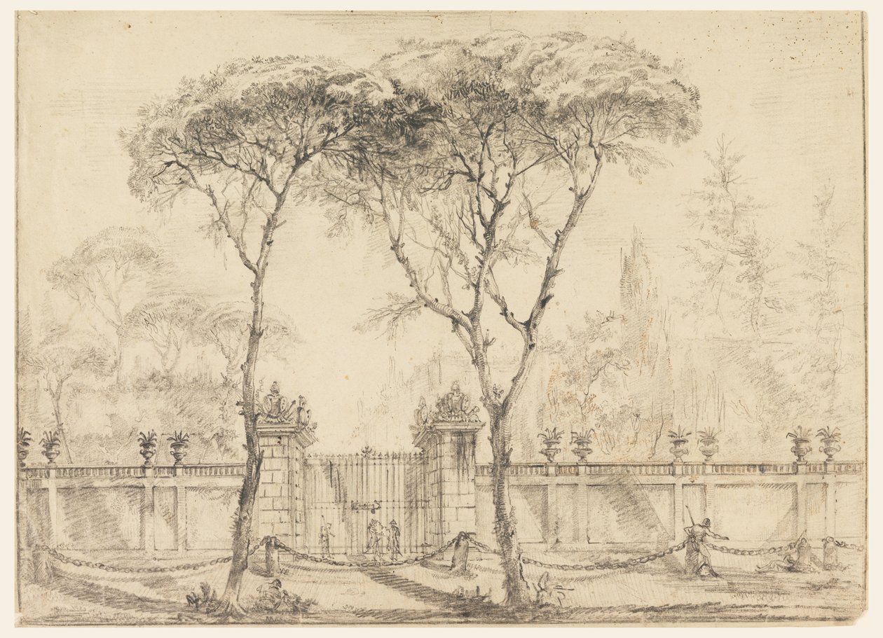 Tekening, Aan de poort van een villa, 1770-86 door Carlo Marchionni