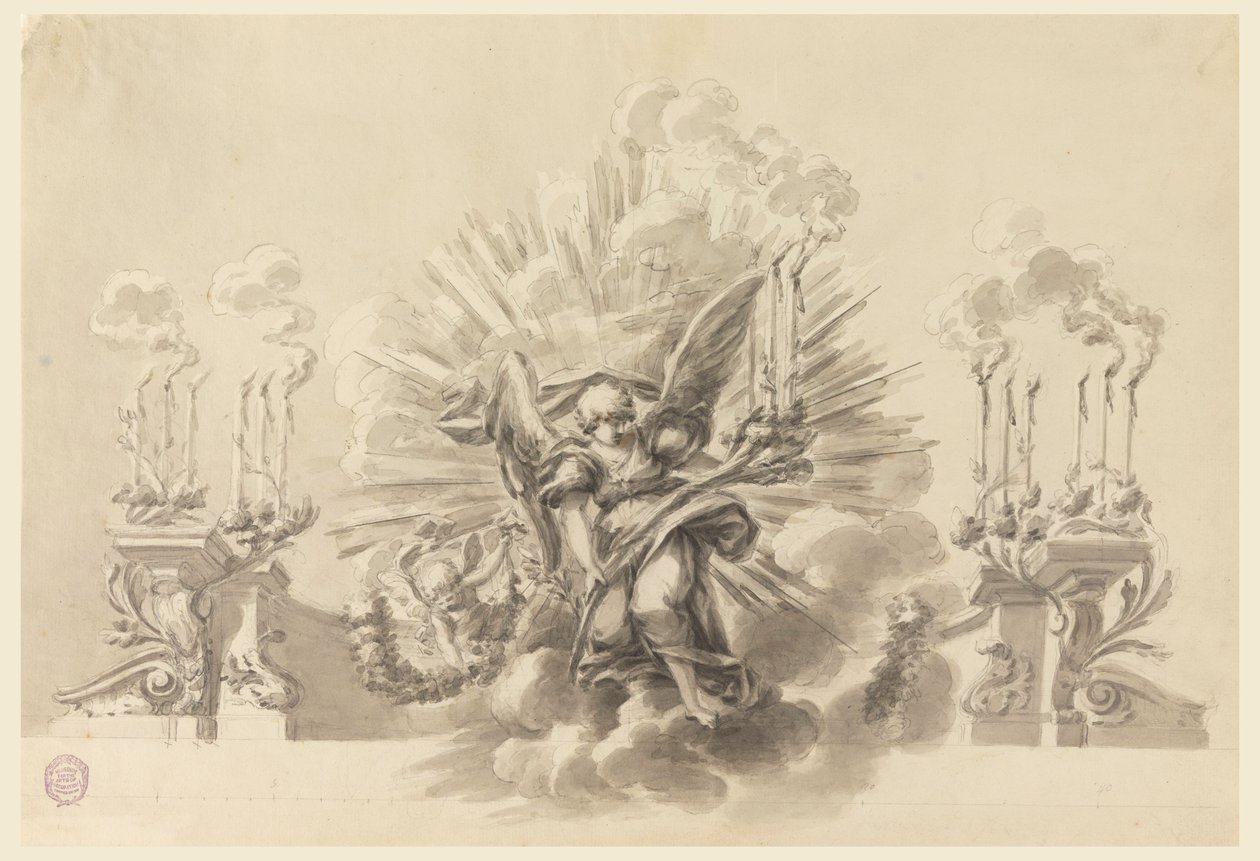 Tekening, Ontwerp voor een ceremoniële decoratie, ca. 1760 door Carlo Marchionni