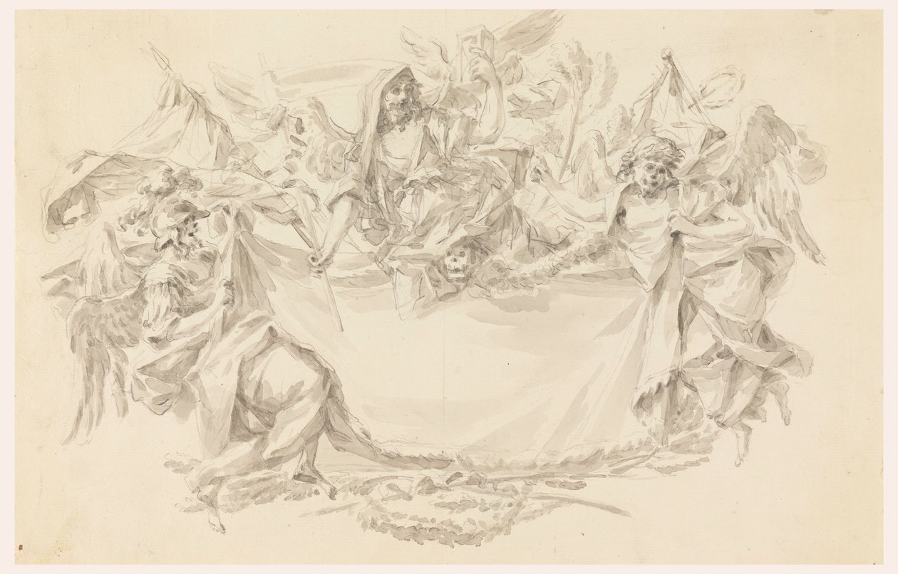 Tekening, Ontwerp voor een doek als plaats voor een inscriptie, 1750-86 door Carlo Marchionni