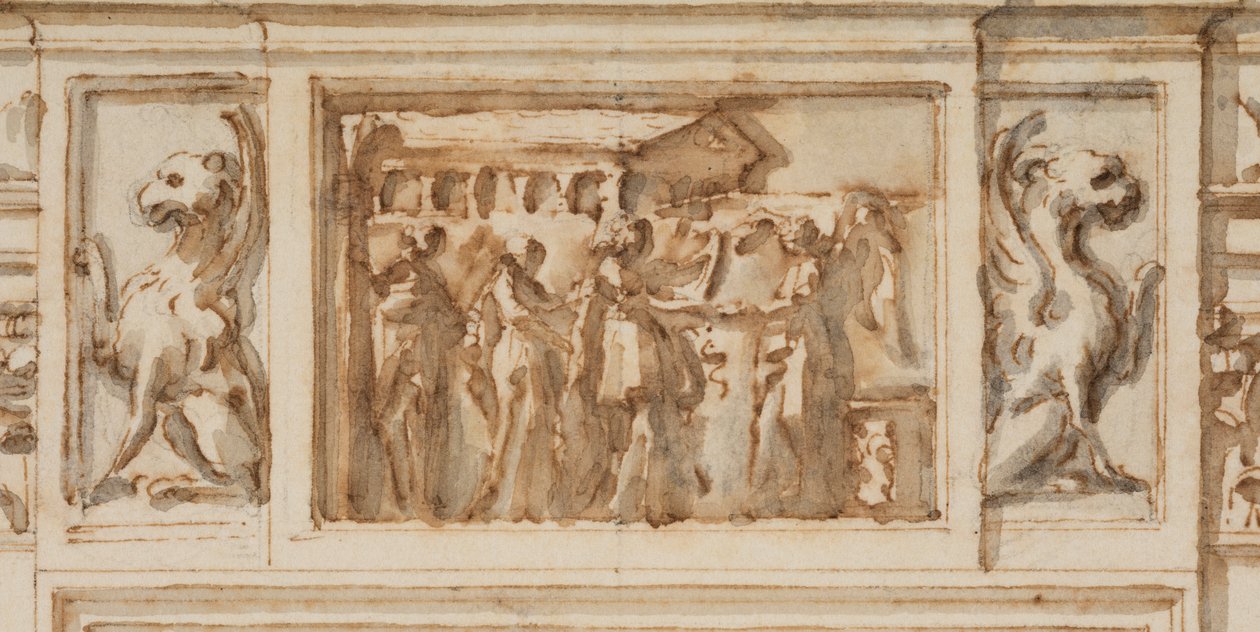 Tekening, Ontwerp voor het Noordportaal, Grote Galerij, Villa Albani, Rome, Italië, 1755-56 door Carlo Marchionni