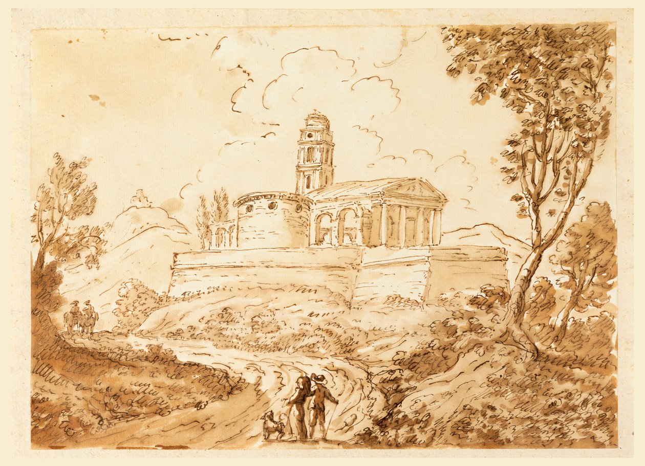 Tekening, Figuren op weg, midden 18e-laat 18e eeuw door Carlo Marchionni