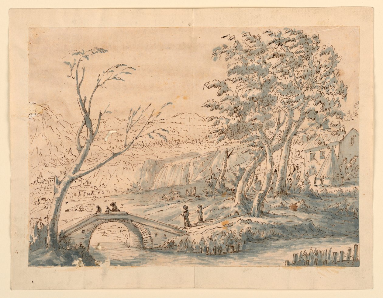 Tekening, Landschap met brug, 1770-1786 door Carlo Marchionni