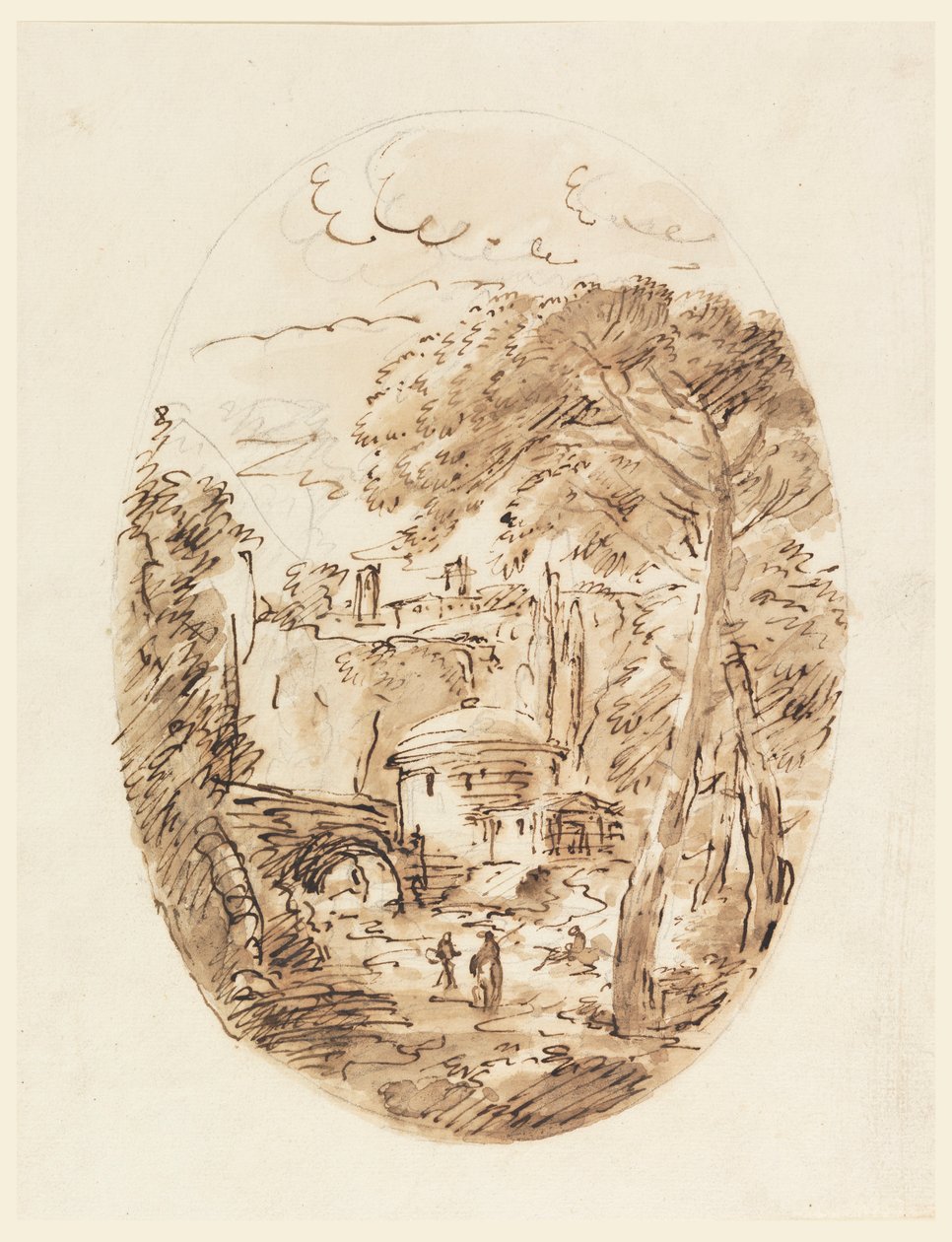 Tekening, Landschap met ruiter en brug, 1750-1786 door Carlo Marchionni