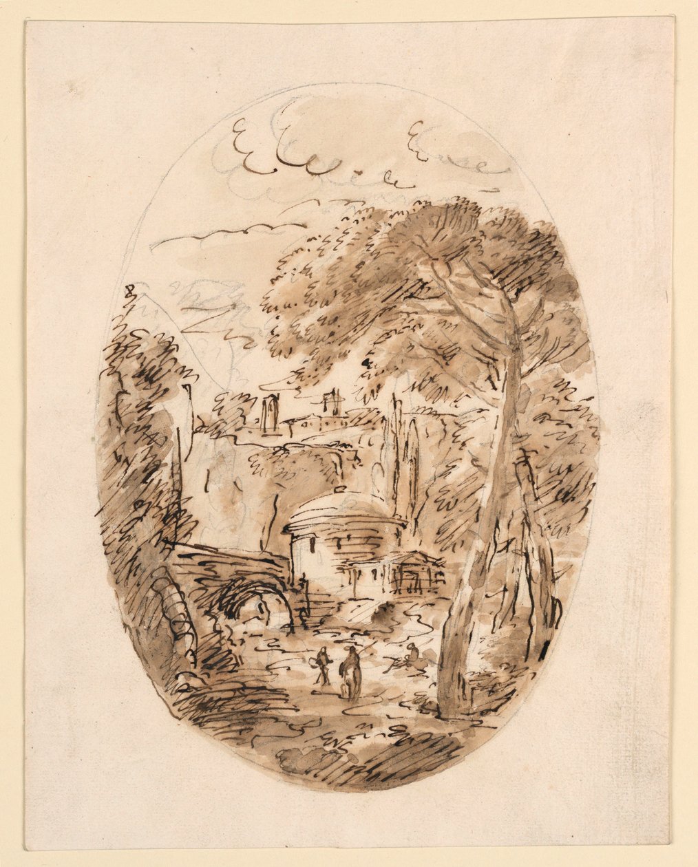 Tekening, Landschap met ruiter en brug, 1750-1786 door Carlo Marchionni