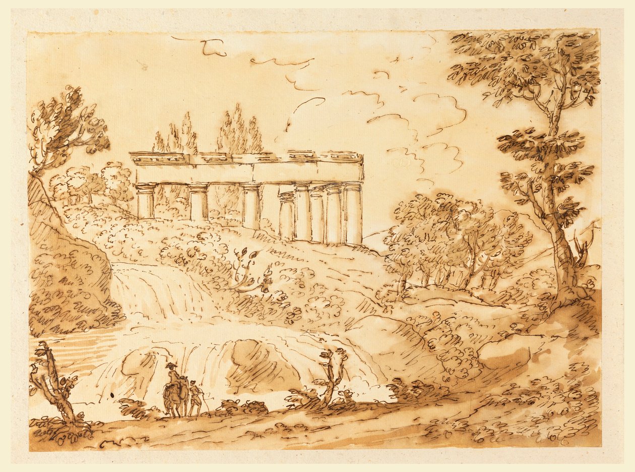 Tekening, Landschap met tempelruïnes, 1770-1786 door Carlo Marchionni