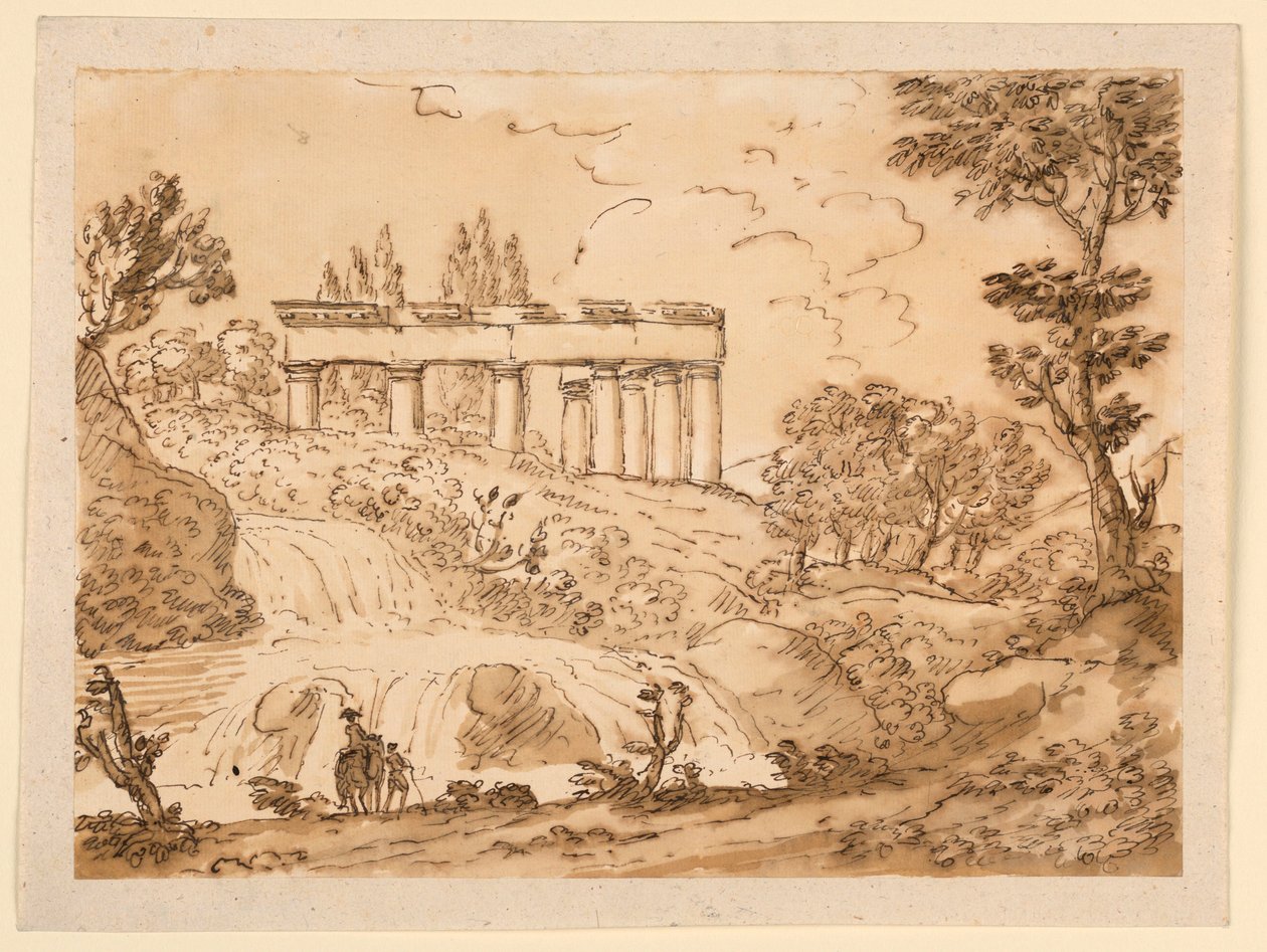 Tekening, Landschap met tempelruïnes, 1770-1786 door Carlo Marchionni