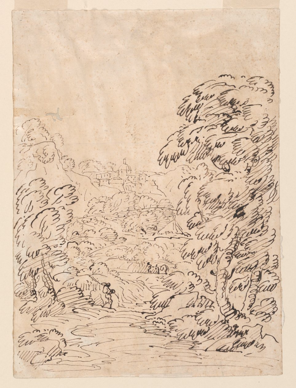 Tekening, Weg naar een bergachtig stadje, 1750-86 door Carlo Marchionni