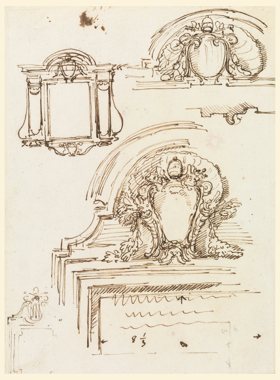 Tekening, Schetsen voor lijsten, voor de sacristie van St. Peter